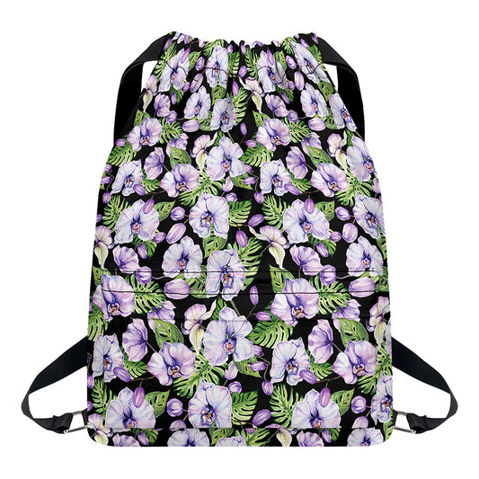 Watercolor Cattleya Pattern Print Drawstring Backpack
