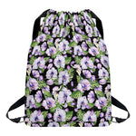 Watercolor Cattleya Pattern Print Drawstring Backpack