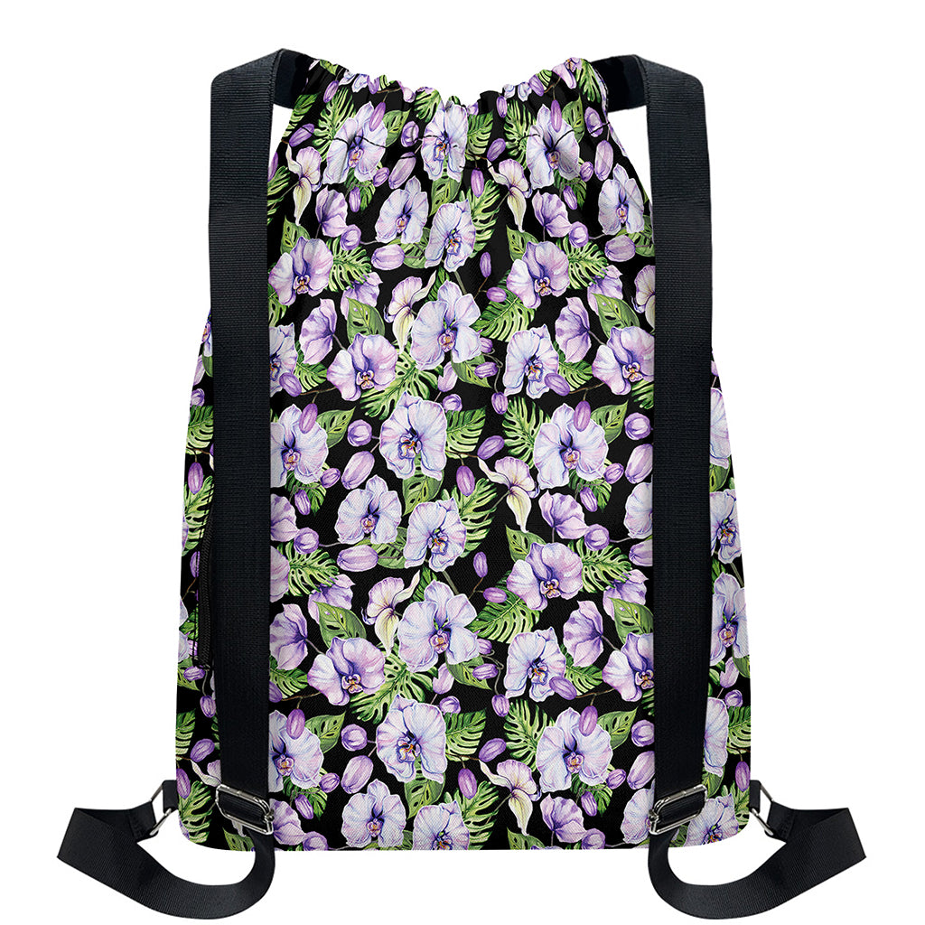 Watercolor Cattleya Pattern Print Drawstring Backpack