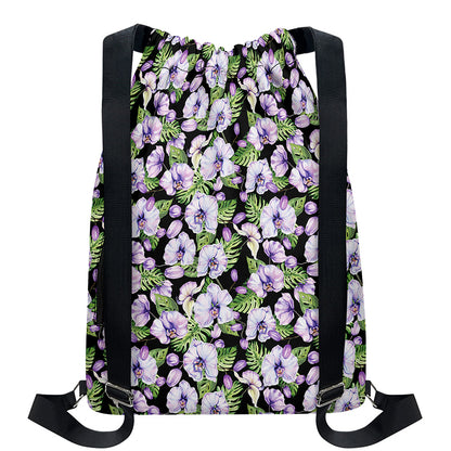 Watercolor Cattleya Pattern Print Drawstring Backpack