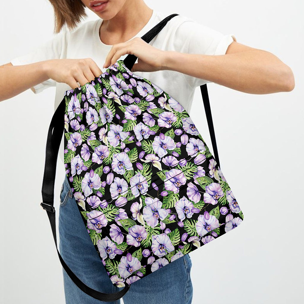 Watercolor Cattleya Pattern Print Drawstring Backpack