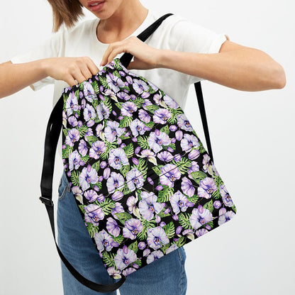 Watercolor Cattleya Pattern Print Drawstring Backpack