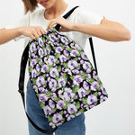 Watercolor Cattleya Pattern Print Drawstring Backpack