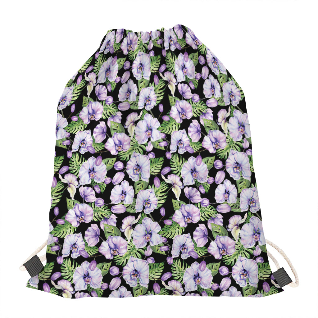 Watercolor Cattleya Pattern Print Drawstring Bag