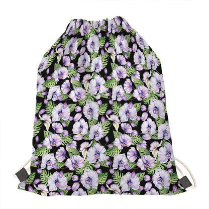 Watercolor Cattleya Pattern Print Drawstring Bag