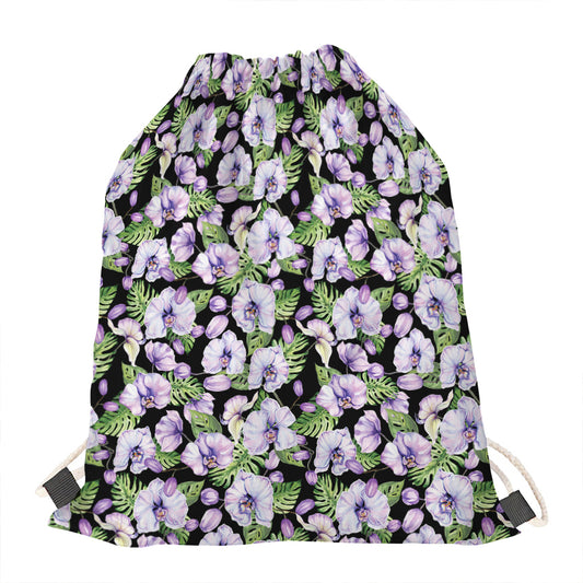 Watercolor Cattleya Pattern Print Drawstring Bag