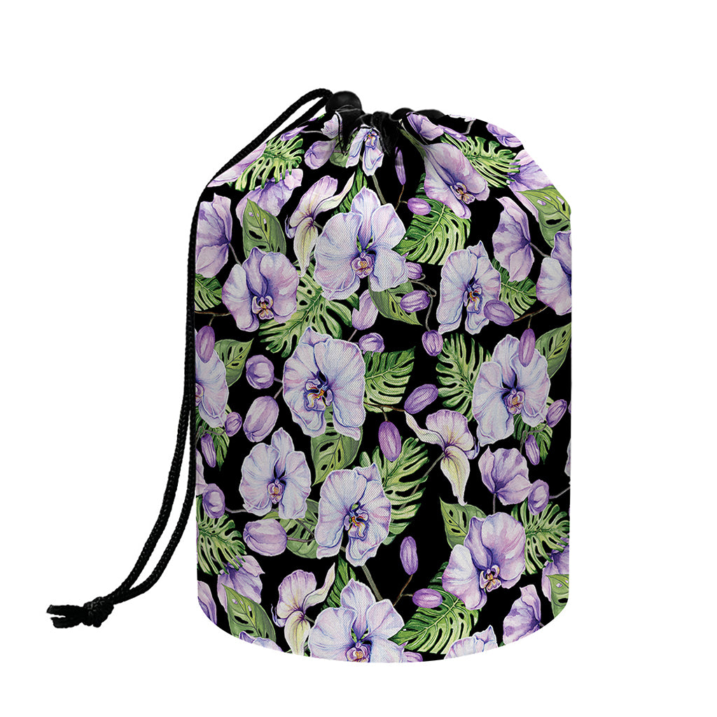 Watercolor Cattleya Pattern Print Drawstring Makeup Bag