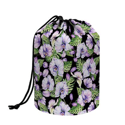Watercolor Cattleya Pattern Print Drawstring Makeup Bag