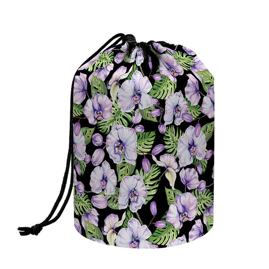 Watercolor Cattleya Pattern Print Drawstring Makeup Bag