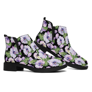 Watercolor Cattleya Pattern Print Flat Ankle Boots