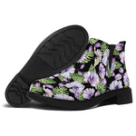 Watercolor Cattleya Pattern Print Flat Ankle Boots