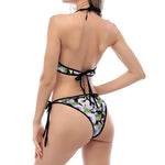 Watercolor Cattleya Pattern Print Halter Scoop Tie Side Bikini
