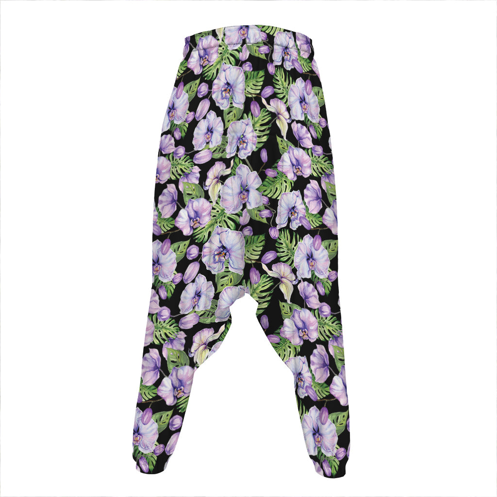 Watercolor Cattleya Pattern Print Hammer Pants