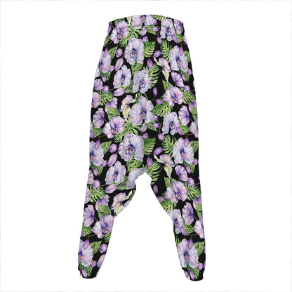 Watercolor Cattleya Pattern Print Hammer Pants