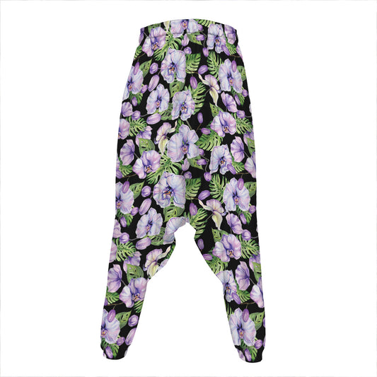 Watercolor Cattleya Pattern Print Hammer Pants