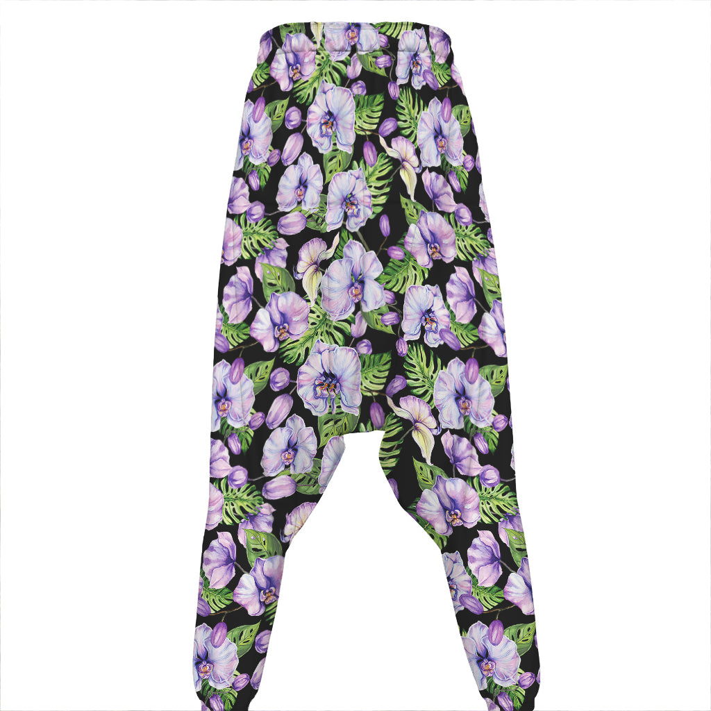 Watercolor Cattleya Pattern Print Hammer Pants