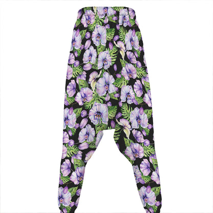 Watercolor Cattleya Pattern Print Hammer Pants