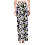 Watercolor Cattleya Pattern Print High Slit Maxi Skirt