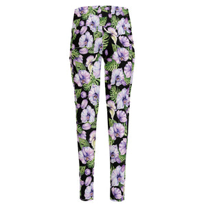 Watercolor Cattleya Pattern Print High-Waisted Pocket Leggings