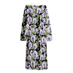 Watercolor Cattleya Pattern Print Hooded Bathrobe