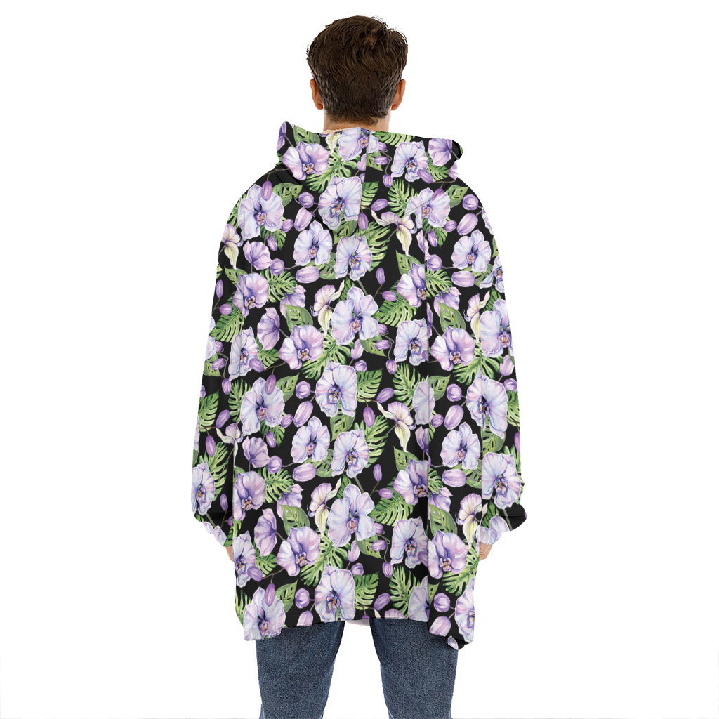 Watercolor Cattleya Pattern Print Hoodie Blanket