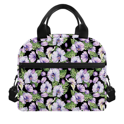 Watercolor Cattleya Pattern Print Insulated Lunch Bag