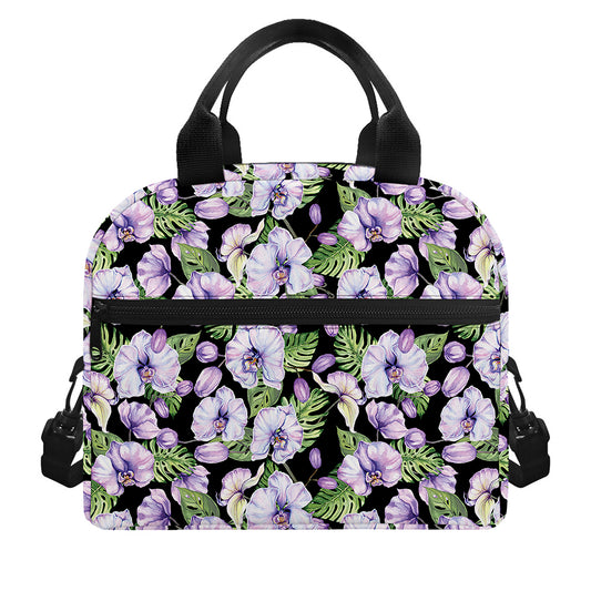 Watercolor Cattleya Pattern Print Insulated Lunch Bag