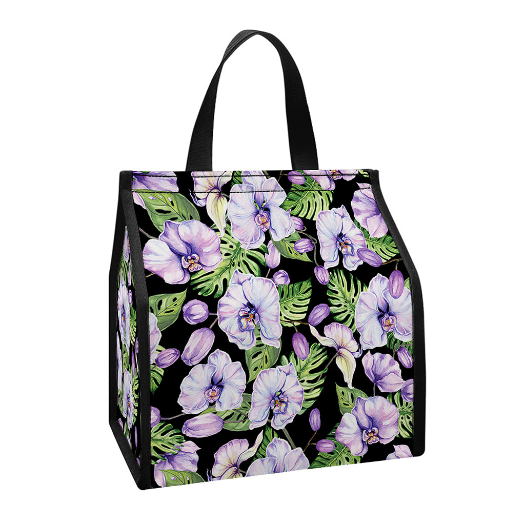 Watercolor Cattleya Pattern Print Insulated Lunch Tote