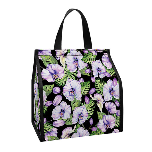 Watercolor Cattleya Pattern Print Insulated Lunch Tote