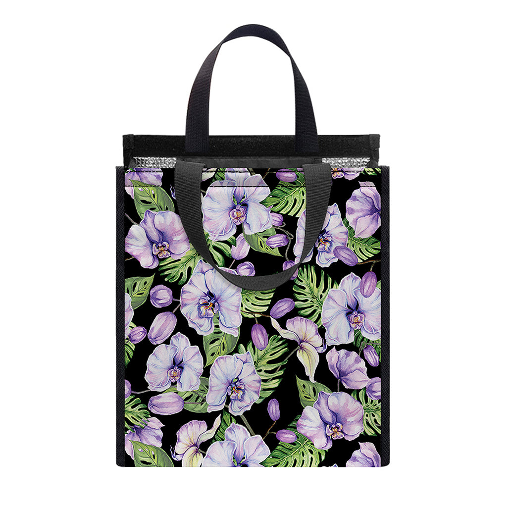 Watercolor Cattleya Pattern Print Insulated Lunch Tote