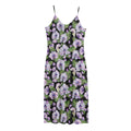 Watercolor Cattleya Pattern Print Jersey Midi Cami Dress