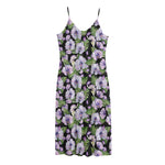 Watercolor Cattleya Pattern Print Jersey Midi Cami Dress