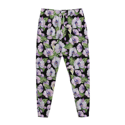 Watercolor Cattleya Pattern Print Jogger Pants