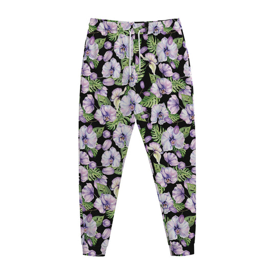 Watercolor Cattleya Pattern Print Jogger Pants