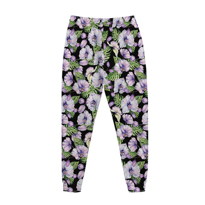 Watercolor Cattleya Pattern Print Jogger Pants