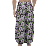 Watercolor Cattleya Pattern Print Lantern Pants