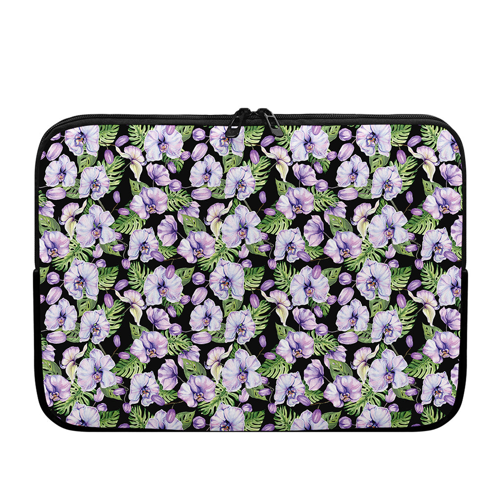Watercolor Cattleya Pattern Print Laptop Sleeve