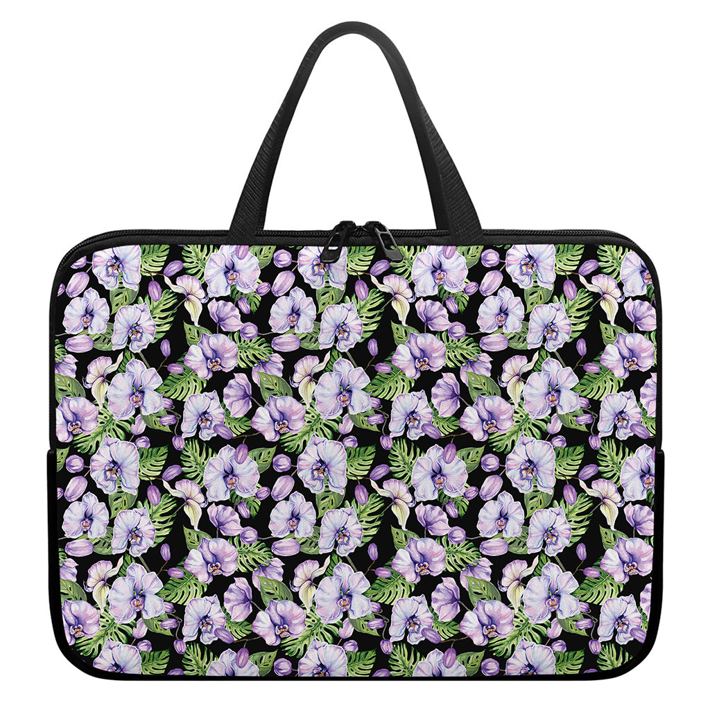Watercolor Cattleya Pattern Print Laptop Sleeve With Handle