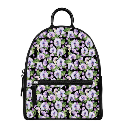 Watercolor Cattleya Pattern Print Leather Backpack