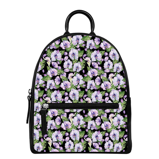 Watercolor Cattleya Pattern Print Leather Backpack