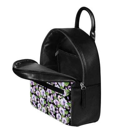 Watercolor Cattleya Pattern Print Leather Backpack