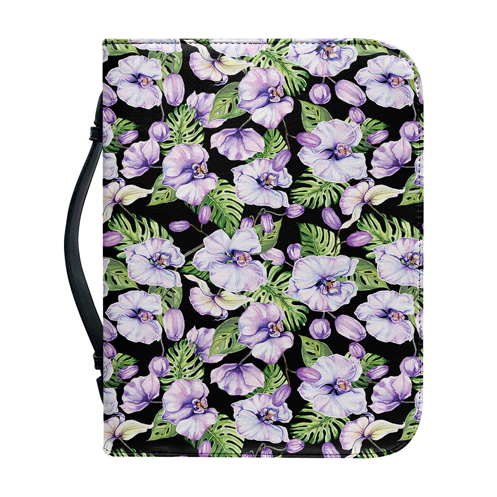 Watercolor Cattleya Pattern Print Leather Bible Cover