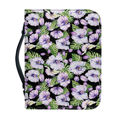 Watercolor Cattleya Pattern Print Leather Bible Cover