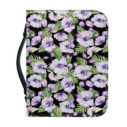 Watercolor Cattleya Pattern Print Leather Bible Cover