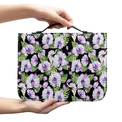 Watercolor Cattleya Pattern Print Leather Bible Cover
