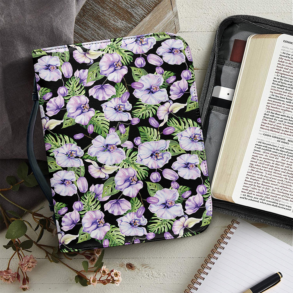 Watercolor Cattleya Pattern Print Leather Bible Cover