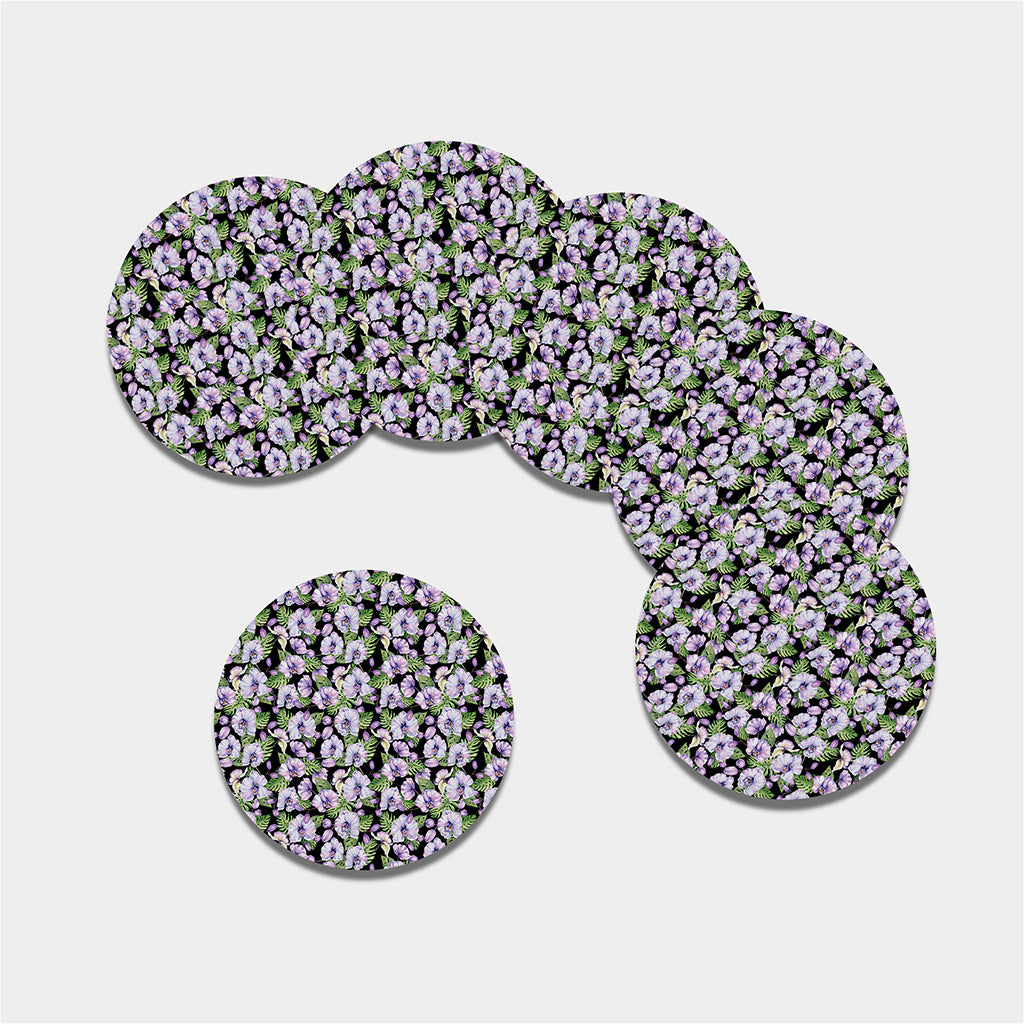 Watercolor Cattleya Pattern Print Leather Coaster Set