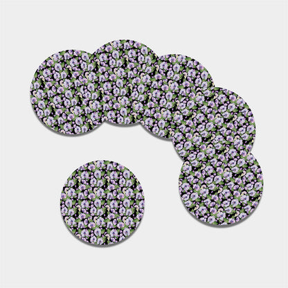 Watercolor Cattleya Pattern Print Leather Coaster Set
