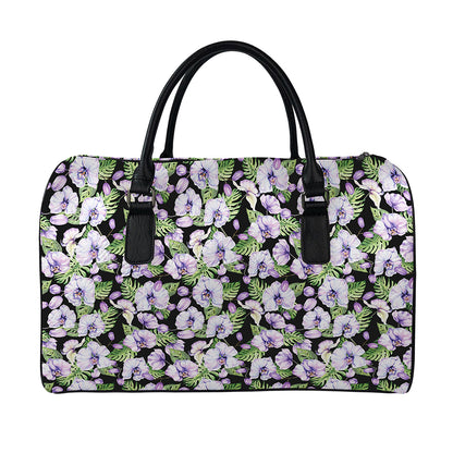 Watercolor Cattleya Pattern Print Leather Duffle Bag