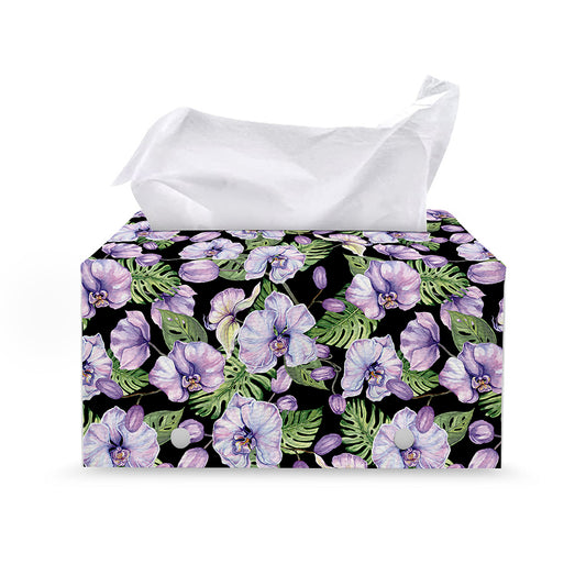 Watercolor Cattleya Pattern Print Leather Tissue Box Cover